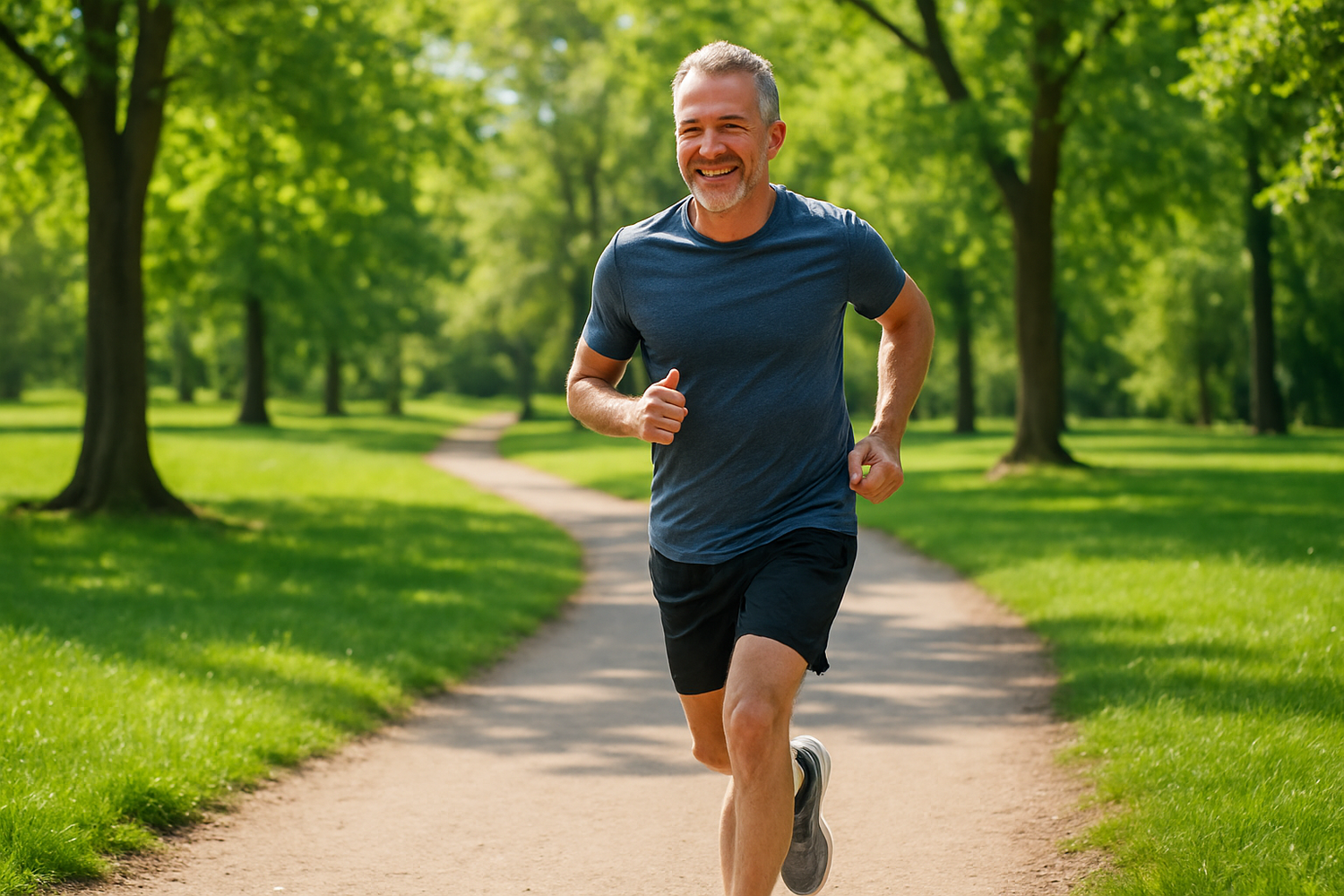 55 year old man running around at a park