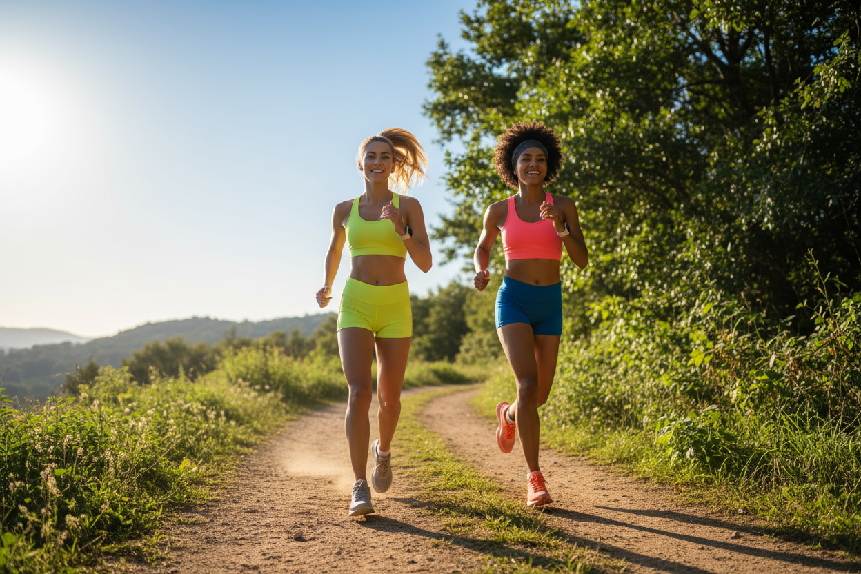 couple of woman runners on a sunny day