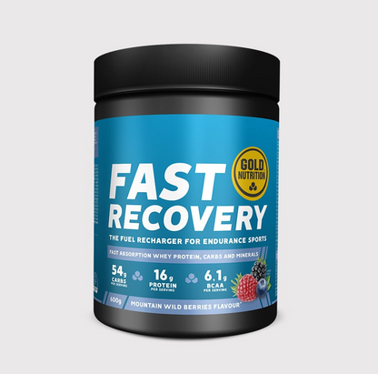 Suplemento Fast Recovery da GoldNutrition, embalagem com cápsulas para recuperação rápida após exercícios físicos.