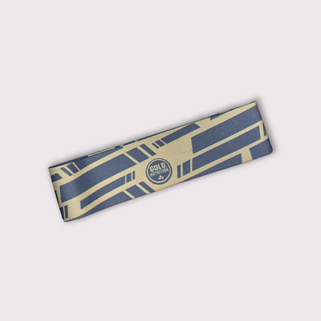 Faixa de resistência mini GoldNutrition para exercícios de fortalecimento e alongamento, em cor azul.