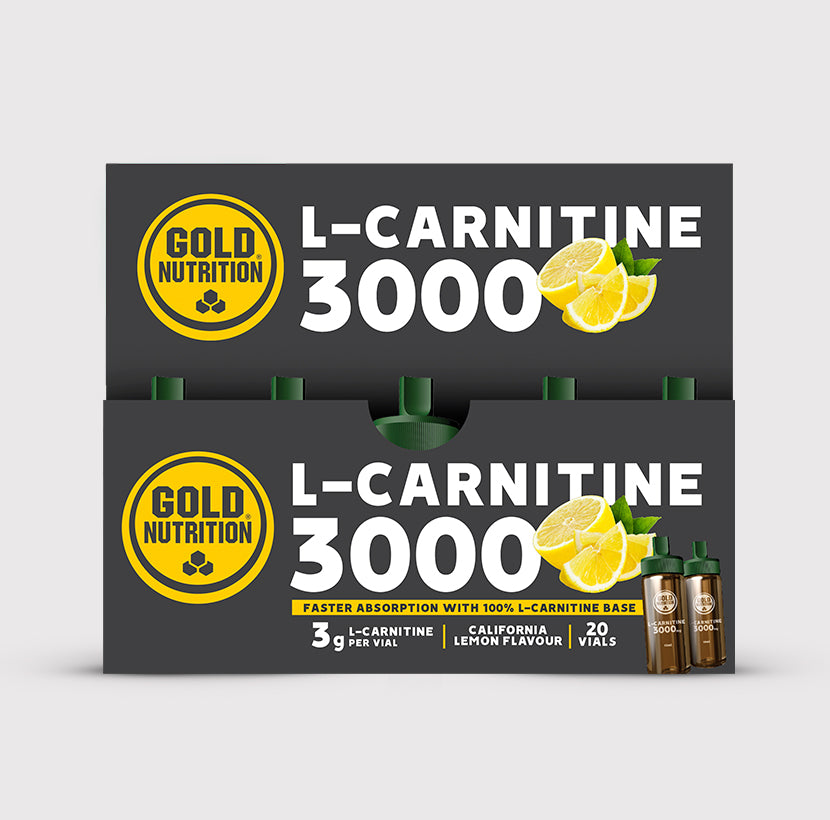 L-Carnitine 3000 GoldNutrition, frasco com suplemento de L-Carnitina com sabor limão, ideal para energia e performance.