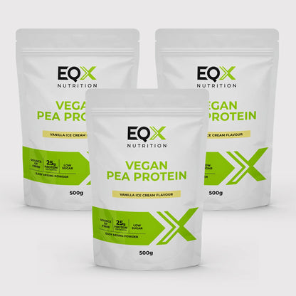 Embalagem EQX Vegan Pea Protein Vanilla Ice Cream 3x500 g, vista frontal
